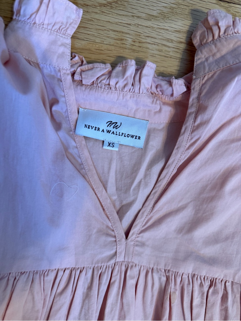 Light Pink Puff-Sleeve V-Neck Peplum Blouse - Picture 2 of 2